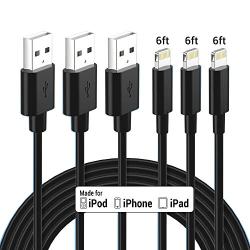 Lightning Cable Certified - Nikolable iPhone Charger 3Pack 6ft Braided Lighting to USB A Charging Cord Compatible with iPhone 11 Pro Max XS XR 8 Plus 7 Plus 6s Plus 5S iPad Pro and More, Black