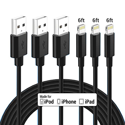 Lightning Cable Certified - Nikolable iPhone Charger 3Pack 6ft Braided Lighting to USB A Charging Cord Compatible with iPhone 11 Pro Max XS XR 8 Plus 7 Plus 6s Plus 5S iPad Pro and More, Black