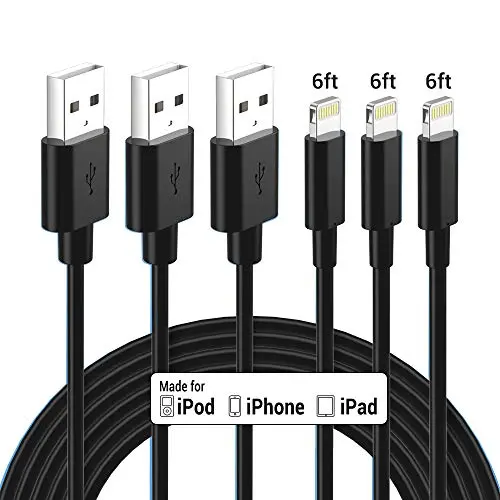 Lightning Cable Certified - Nikolable iPhone Charger 3Pack 6ft Braided Lighting to USB A Charging Cord Compatible with iPhone 11 Pro Max XS XR 8 Plus 7 Plus 6s Plus 5S iPad Pro and More, Black