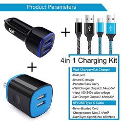 USB C Charger Set for Samsung Galaxy A20 S20 S10 A10e A50 A51 A70 A71 A01 S9 S8+ Note 20 Note10+ 9 8, Dual Port USB Wall Charging Block Cube, Car Charger Adapter with 2-Pack Type C Fast Charge Cable