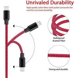 DNLM iPhone Charger, MFi Certified Lightning Charging Cable, USB Nylon Braided Syncing 5Pack 3FT 3FT 6FT 6FT 10FT Compatible iPhone 11 Pro Max/SE/Xs Max/XR/8 Plus(Red and Blue)