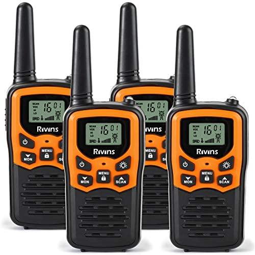 Rivins RV-7 Walkie Talkies for Adults Long Range 4 Pack 2-Way Radios Up to 5 Miles Range in Open Field 22 Channel FRS/GMRS Walkie Talkies UHF Handheld Walky Talky (Black/Orange)