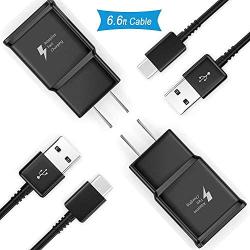 TT&C Adaptive Fast Wall Charge kit with USB Type C Cable [ 6.6 ft ] Compatible with Samsung Galaxy S8/S8 Plus/ S9/ S9+/ S10/ S10 Plus/S10e/S20/S20 Plus/Note 8/ Note 9/ Note 10 (2 Pack)