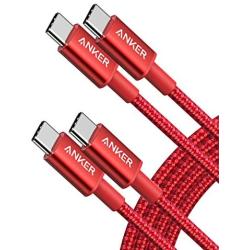 USB C Cable, Anker 2 Pack New Nylon USB C to USB C Cable (6ft 60W), PD Type C Charging Cable for MacBook Pro 2020, iPad Pro, Galaxy S20, Switch, Pixel, LG and Other USB C Charger Red