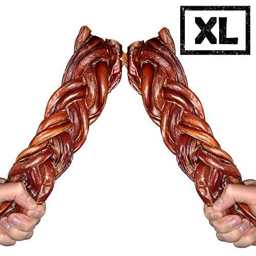 Downtown Pet Supply Monster Braided Bully Sticks for Dogs Made in USA, Low Odor Dental Chew Treats