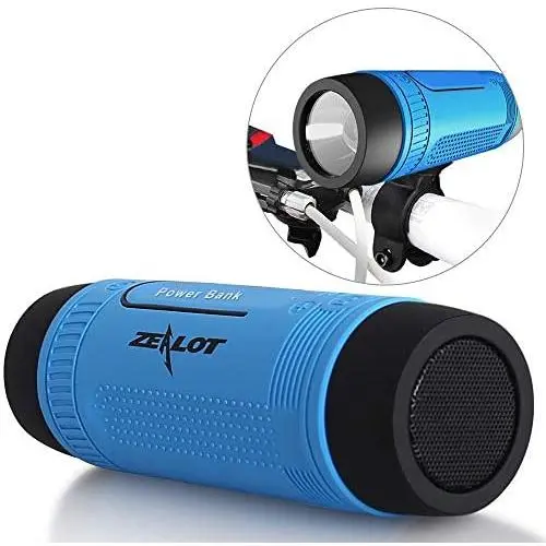 Bluetooth Bicycle Speaker Zealot S1 Bike Cycling Portable Speakers Waterproof, 4000mAh Power Bank, LED Light, TF Card Play, with Full Outdoor Accessories(Bike Mount, Carabiner.)(Blue)