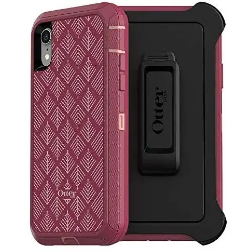 OtterBox DEFENDER SERIES SCREENLESS EDITION Case for iPhone Xr - Retail Packaging - HAPPA (SILVER PINK/RED PLUM/HAPPA GRAPHIC)