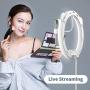 Zecti 10 inch Ring Light with Stand and Phone Holder, LED Selfie Light Ring with Dimmable 3 Color Modes and 10 Brightness for Live Stream Makeup Photography Compatible with iPhone Xs Android-White