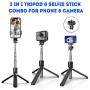 SYOSIN Bluetooth Selfie Stick Tripod, Extendable Aluminum Tripod Stand with Wireless Remote 360° Rotation Selfie Stick for iPhone 11/11 Pro Max/XS Max/XS/XR/X/8/7 Android Phone and Sports Camera GoPro