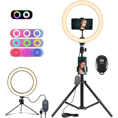 10" RGB Selfie Ring Light, NaCot LED Large Ring Light with Tripod & Phone Holder, Multicolor Studio Light with 13 Brightness and Camera Remote for Photography, YouTube and Studio