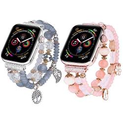 V-MORO Bracelet Compatible with Series 5 Apple Watch Bands 44mm/42mm Women Fashion Handmade Elastic Stretch Beads Strap Replacement for iWatch Series 4/3/2/1 42mm/44mm Girls Blue Pink