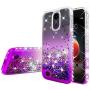 LG Rebel 4 Case,LG Aristo 3 Case,LG Zone 4/LG Phoenix 4/LG Risio 3/Aristo 2 Plus Case w[Temper Glass] Cute Liquid Glitter Phone Case Cover Shock Proof Bling Diamond for Girls Women - Clear/Purple
