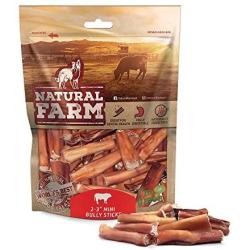 Natural Farm Small Bully Stick Bites 2-3 Inches (1 LB. Value Pack) All Raised Beef Dog Treats | Odor-Free, Grain-Free | Fully Digestible Chews for Small, Medium, Large Breeds