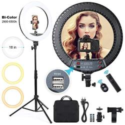 Ring Light 18 inch 55W Dimmable LED Ringlight with Tripod Stand and Phone Holder, Remote Control Bi-Color 3000K-6500K Circle Lighting for Vlog, Makeup, YouTube, Camera, Photo, Video, Selfie, Beauty