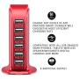 6-Port USB Wall Charger Desktop Charging Station Quick Charge 2.1,Compatible with Tablets Smartphones and More(Coral red)