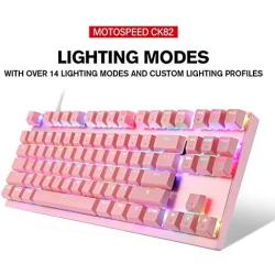 MOTOSPEED Professional Gaming Mechanical Keyboard RGB Rainbow Backlit 87 Keys Illuminated Computer USB Gaming Keyboard for Mac & PC Pink