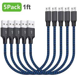 Micro USB Cable 1ft 5 Pack, Short Android Charger Cable Braided Fast Charging Phone Charger Cord Compatible with Galaxy S7 S6 Edge, Kindle, Note 5, Windows Smartphones and More - Blue