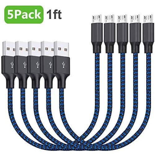 Micro USB Cable 1ft 5 Pack, Short Android Charger Cable Braided Fast Charging Phone Charger Cord Compatible with Galaxy S7 S6 Edge, Kindle, Note 5, Windows Smartphones and More - Blue