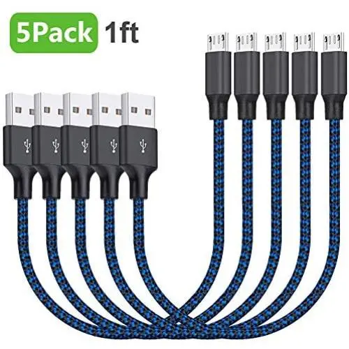 Micro USB Cable 1ft 5 Pack, Short Android Charger Cable Braided Fast Charging Phone Charger Cord Compatible with Galaxy S7 S6 Edge, Kindle, Note 5, Windows Smartphones and More - Blue Micro USB Cable 1ft 5 Pack, Short Android Charger Cable Braided Fast Charging Phone Charger Cord Compatible with Galaxy S7 S6 Edge, Kindle, Note 5, Windows Smartphones and More - Blue