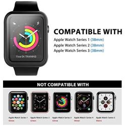 [2 Pack] L K Case for Apple Watch 38mm Series 1/2/3 Built-in Tempered Glass Screen Protector, All-Around Ultra-Thin Bumper Full Cover Hard PC Protective Case for iWatch 38MM - Black