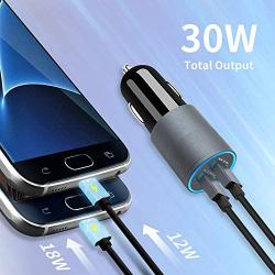 Micro USB Fast Car Charger Compatible for Samsung Galaxy S7/S6/Edge/Active/5/4, Note 5/4, J7/3/2, A10, Moto G5/4, Z2, LG Stylo 3/2 Plus, K30/20 Android phones, 30W Dual Port Car Adapter with 3ft cable