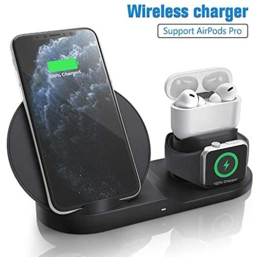 Wireless Charger for AirPods Pro, Coobetter 3 in 1 Wireless Charging Station,Wireless Charging Stand Watch Charger Compatible with iPhone 11/11 pro /11 Pro Max/Xs/XS Max/XR/X / 8 /8P (Black)