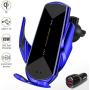 Wireless Car Charger 15W Fast Charging Touch Sensing Auto-Clamping Car Wireless Charger Air Vent Clip Car Phone Mount for iPhone SE/11/11 Pro Series/X/XR/8, Samsung Galaxy S20 S10 Note10/9 (Q1-Blue)