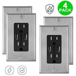 SZICT USB Outlet, 4.2A Electrical Outlet for iPhone XR/X/8, Samsung Galaxy S9/S8/S7 & other Smartphones, UL Listed, ETL Certified, 15A Tamper Resistant Duplex Receptacle with SS outlet cover, 4 Pack