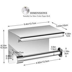 Toilet Tissue Holder, SUS304 Stainless Steel Bathroom Paper Tissue Holder with Mobile Phone Storage Shelf