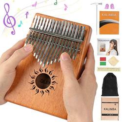 Kalimba - 17 Keys Thumb Piano, Perfect Christmas Gift for Kids and Adult Ancient African Mbira Finger Piano Made with Solid Mahogany Wood Including Study Instruction, Tune Hammer and Carrying Bag