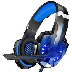 BlueFire Stereo Gaming Headset for PS4, PC, Xbox One Controller, Noise Cancelling Over Ear Headphones with Mic, LED Light, Bass Surround, Soft Memory Earmuffs for Laptop Nintendo Switch Games (Blue)