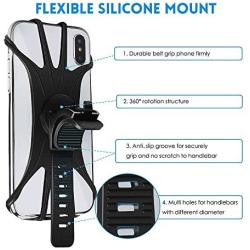 Bike Phone Mount, 360°Rotation Silicone Bicycle Phone Holder, Universal Motorcycle Handlebar Mount Fits for iPhone 11 Pro Max/XR/XS Max/8/7/ 6/6s Plus, Galaxy S20/S9, 4.0"-6.5" Phones (Black)