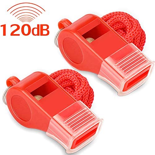 Hipat Red Emergency Whistles with Lanyard & Mouth Grip, Loud Crisp Sound, Plastic Whistle Ideal for Lifeguard, Self-Defense and Emergency