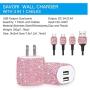 SAVORI Dual USB Wall Charger, Bling Rhinestones Wall Charger Plug Power Adapter with USB 3-in-1 Multi Charging Cable Compatible with iPhone iPad Android Type C Phones (Pink)