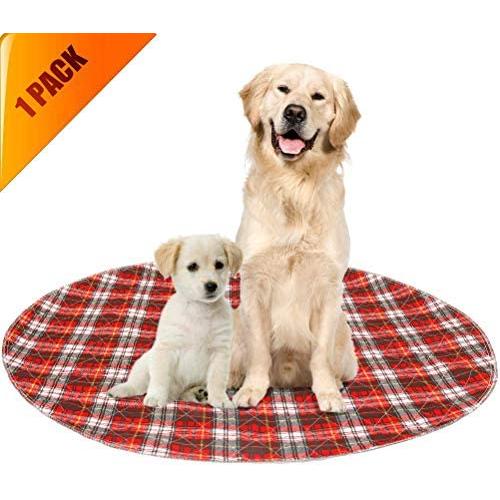 KOOLTAIL Washable Pee Pads for Dogs - Round Plaid Puppy Potty Pad for Dog Playpen, Reusable Whelping Training Pads Red