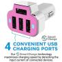 Aduro 4 Port Car Charger Adapter, 12V Fast Car Charger USB Adapter Power Station 5.2A/26W Output (Pink)
