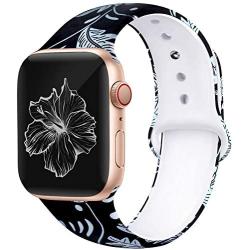 Kaome Floral Bands Compatible with App le Watch Band 38mm 40mm, Soft Silicone Fadeless Pattern Printed Replacement Strap Bands for Women, Compatible with iWatch Series 5/4/3/2/1, S/M