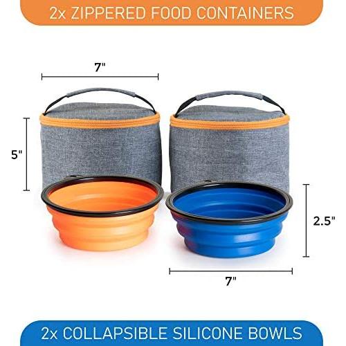 Dog Travel Bag Week Away/Overnight Accessories Organizer - Pet First Aid Pouch - Airline Approved - 2 Food Storage Containers and Collapsible Bowls - Water Resistant - for Small, Medium & Large Dogs