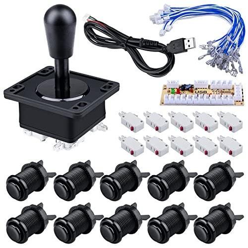 Quimat Arcade Game Button Joysticks Controller DIY Kit Supports Rapsberry Pi, Windows, PS3, PS2, Android, Tablet, Mobile Phone TV Box, 4/8 Way Joystick 11 Red Push Buttons (QR08-Q)