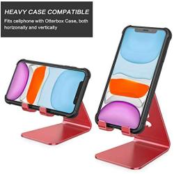 OMOTON Desktop Cell Phone Stand [Updated Solid Version], Advanced 4mm Thickness Aluminum Stand Holder for Switch, Mobile Phone, iPhone 11 Pro Xs Max Xr, Red