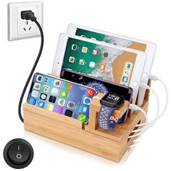 OthoKing Charging Station Organizer,Fast Charging Station for Multiple Device 5-Port USB Bamboo Wood Charging Dock,Universal Apple Watch Phone Pad and Android Like Samsung Cell Phones & Tablets