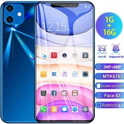 happyYE 2020 New Unlocked Smartphone, 6.1 Inch Ultrathin Dual SIM Cell Phone- Android 6.1 Quad Core 1G+16G GSM 3G WiFi Unlocked Mobile Phone Big Battery (Blue)