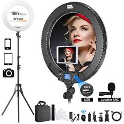 Ring Light with Remote Controller and Microphone Phone Holder for iPad,Pixel 19inch LED Selfie Ring Lights with LCD Display for Photography,Vlog, Makeup, YouTube,Facebook Live,Twitch and Blogging