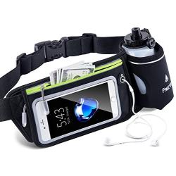 FREETOO Hydration Belt with 10oz BPA-Free Bottles Leak-Proof, Adjustable Running Fuel Belt, W/Touchscreen Zipper Pockets Water Resistant Bounce Free, Fits iPhone 6-8Plus &5.5 Smartphones