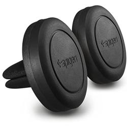 Spigen Quad Air Vent Magnetic Car Mount [2 Pack] Matte Finish Phone Cradle Holder with 4 Metal Plates - Black