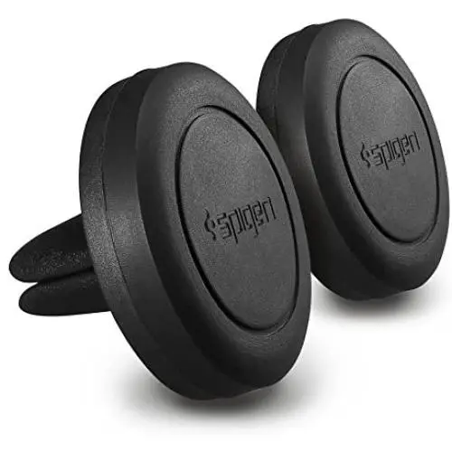 Spigen Quad Air Vent Magnetic Car Mount [2 Pack] Matte Finish Phone Cradle Holder with 4 Metal Plates - Black