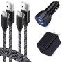 USB Car Charger Adapter, Dual Port Wall Charger Plug with 2Pack Type C Fast Charging Cable Compatible Samsung Galaxy S20 S10E S9+ A10E A20 A50 A70 A80 Note10 9 8,Google Pixel 3a 2XL,Moto Z4,LG Stylo 5