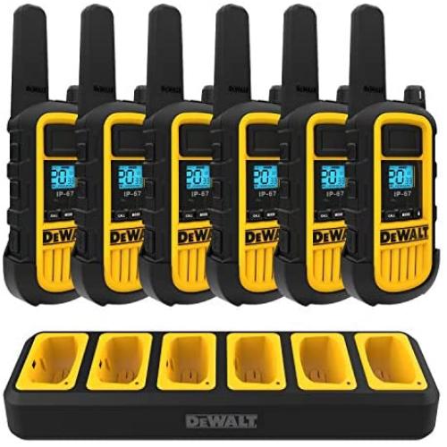 DEWALT DXFRS800 2 Watt Heavy Duty Walkie Talkies - Waterproof, Shock Resistant, Long Range & Rechargeable Two-Way Radio with VOX (6 Pack w/ Gang Charger) (DXFRS800-BCH6)