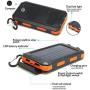 Solar Charger Solar Power Bank 20000mAh Waterproof Portable External Backup Outdoor Cell Phone Battery Charger with Dual LED Flashlights Solar Panel Compatible with All Smartphone (Black&Orange)