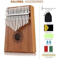 KMIKE 17 Keys Kalimba Thumb Piano Solid Mahogany Wood Finger Piano with Study Instruction and Tune Hammer for Kids Adult Beginners, Professionals - Perfect Christmas Gift